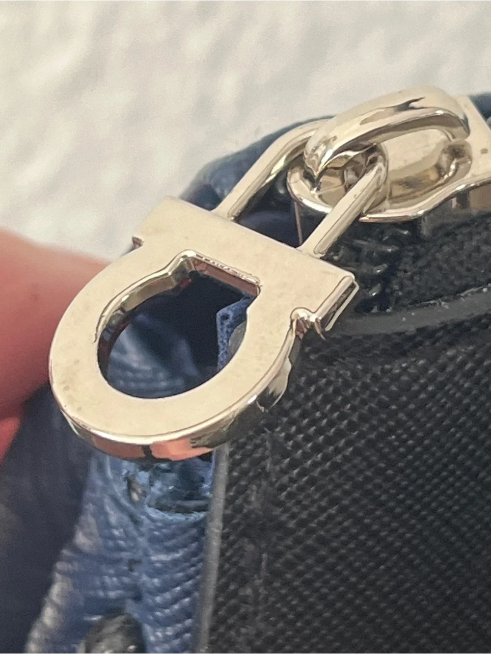 Salvatore Ferragamo Navy and Black Cosmetic Bag with Detachable Keychain